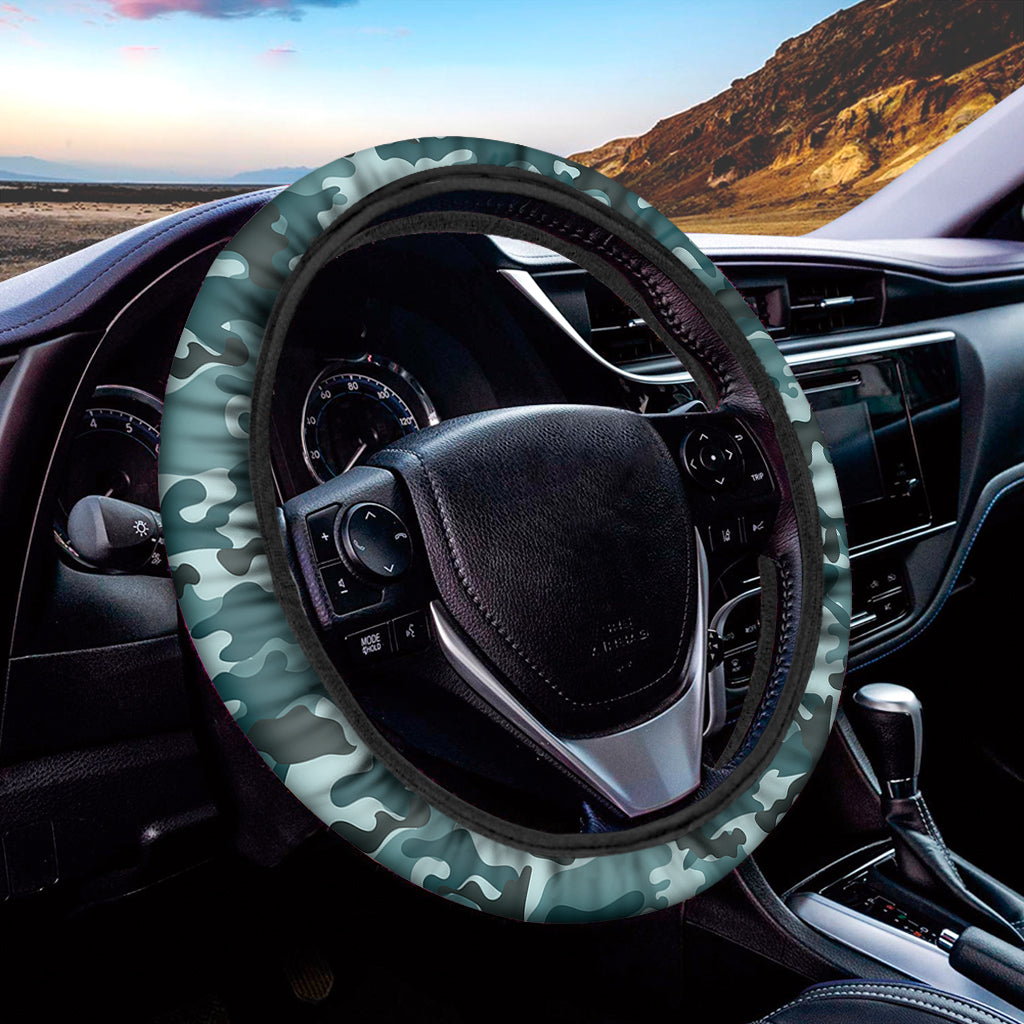 Forest Green Camouflage Print Car Steering Wheel Cover
