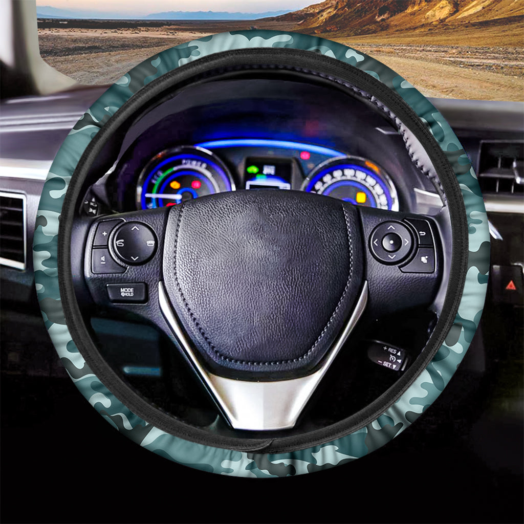 Forest Green Camouflage Print Car Steering Wheel Cover