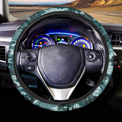 Forest Green Camouflage Print Car Steering Wheel Cover