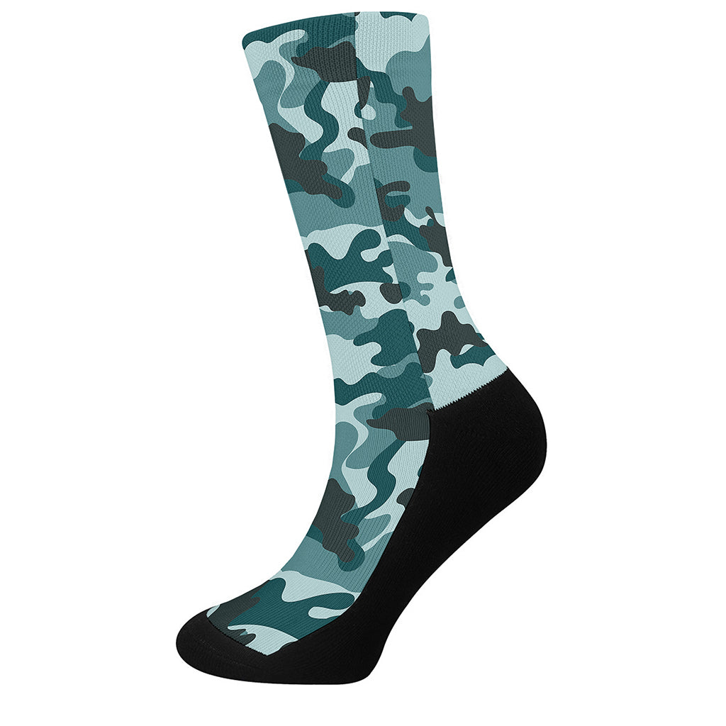 Forest Green Camouflage Print Crew Socks