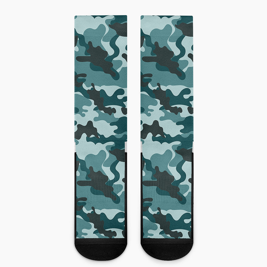 Forest Green Camouflage Print Crew Socks