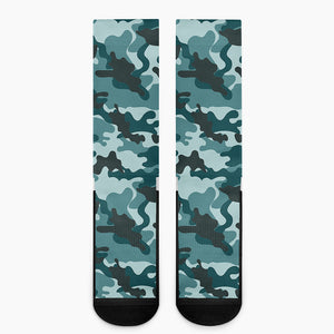Forest Green Camouflage Print Crew Socks