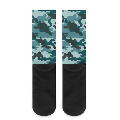 Forest Green Camouflage Print Crew Socks