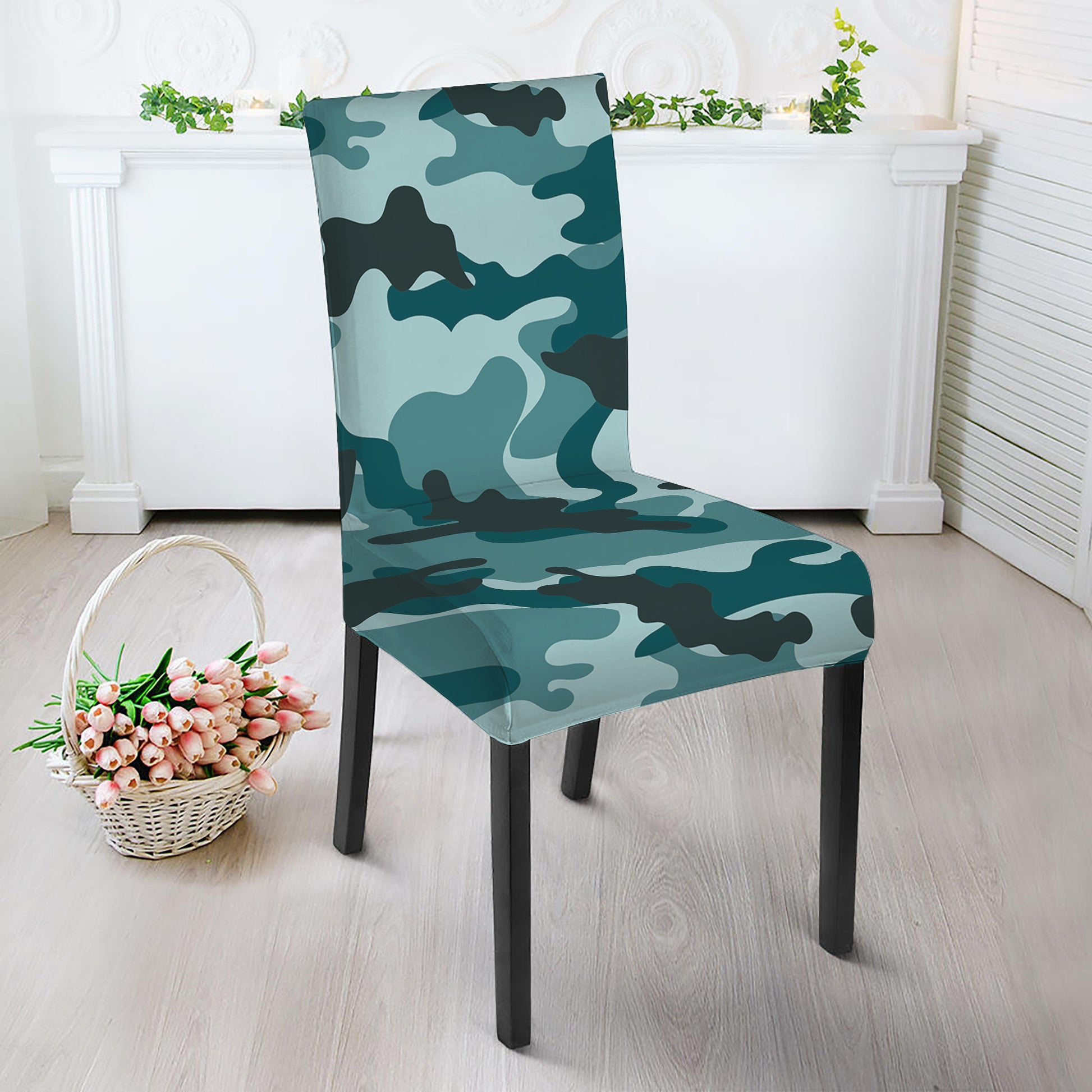 Forest Green Camouflage Print Dining Chair Slipcover