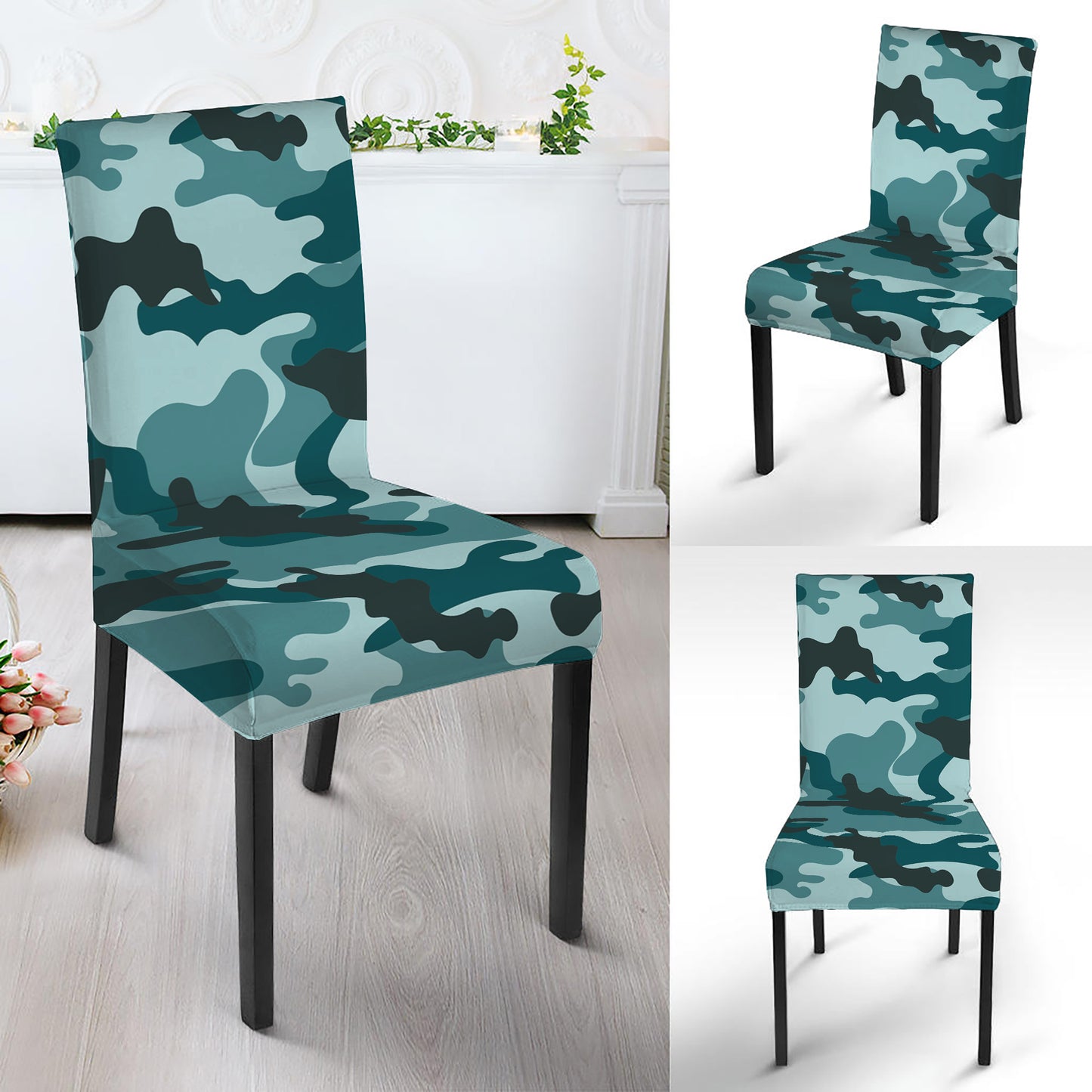 Forest Green Camouflage Print Dining Chair Slipcover