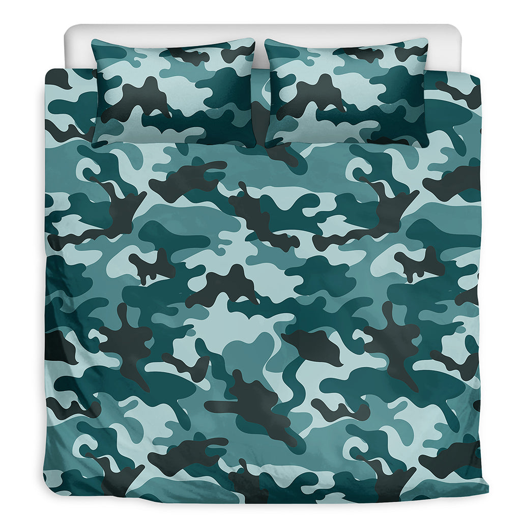 Forest Green Camouflage Print Duvet Cover Bedding Set