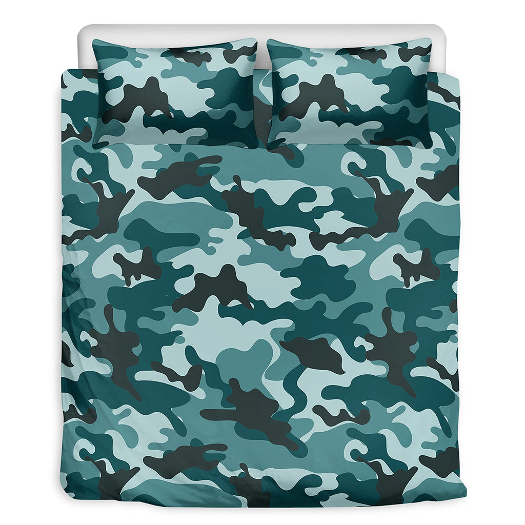 Forest Green Camouflage Print Duvet Cover Bedding Set