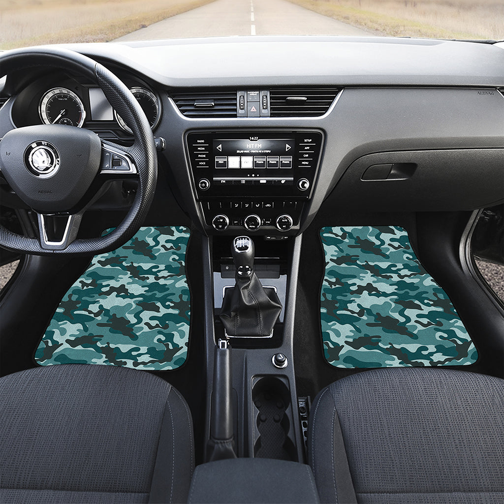 Forest Green Camouflage Print Front and Back Car Floor Mats