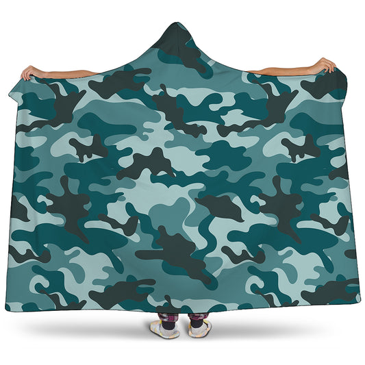 Forest Green Camouflage Print Hooded Blanket