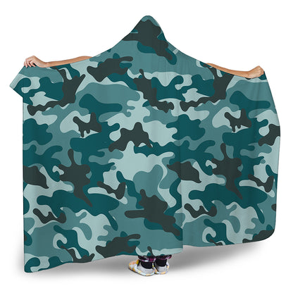 Forest Green Camouflage Print Hooded Blanket
