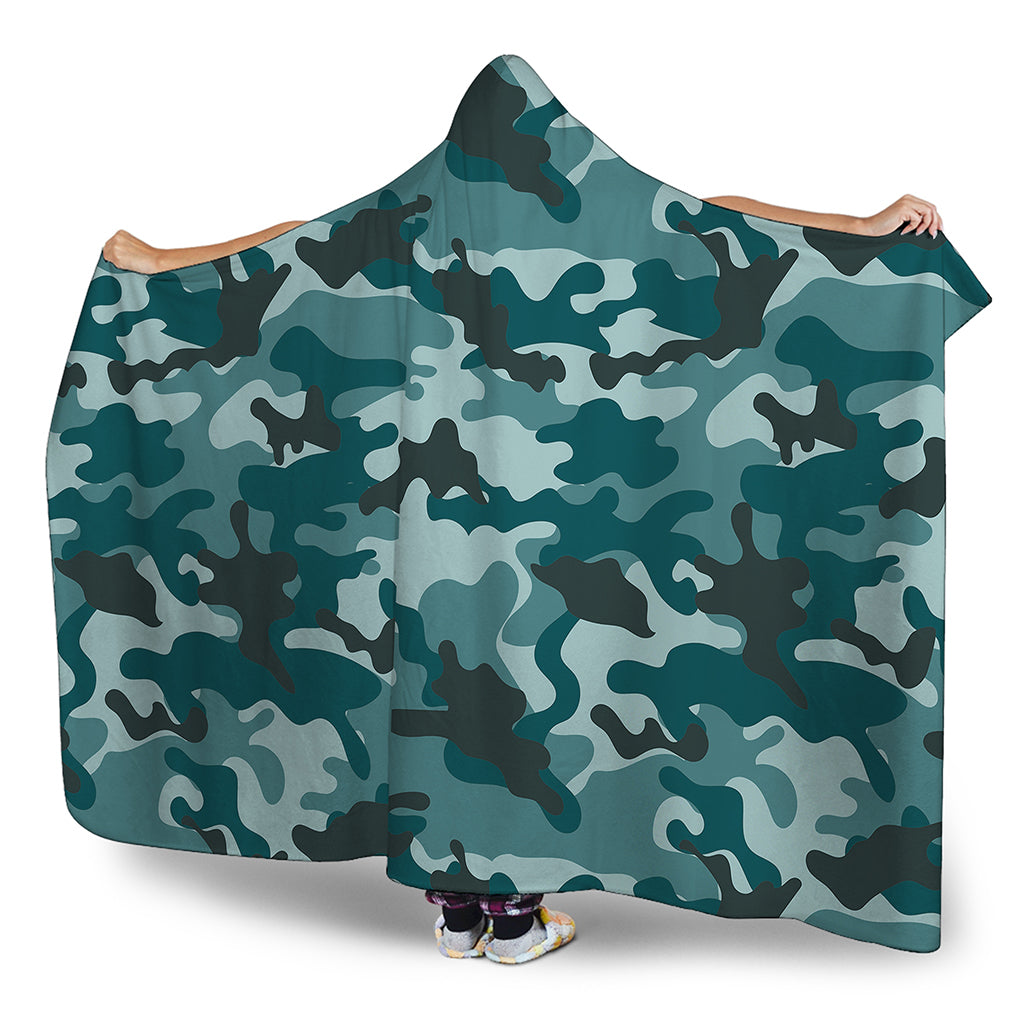 Forest Green Camouflage Print Hooded Blanket