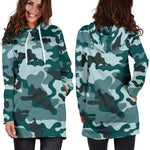 Forest Green Camouflage Print Hoodie Dress GearFrost