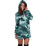Forest Green Camouflage Print Hoodie Dress GearFrost