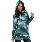 Forest Green Camouflage Print Hoodie Dress GearFrost