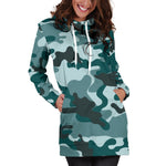 Forest Green Camouflage Print Hoodie Dress GearFrost