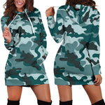 Forest Green Camouflage Print Hoodie Dress GearFrost
