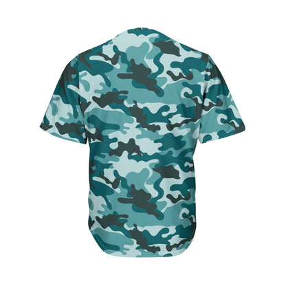 Forest Green Camouflage Print Men's Baseball Jersey