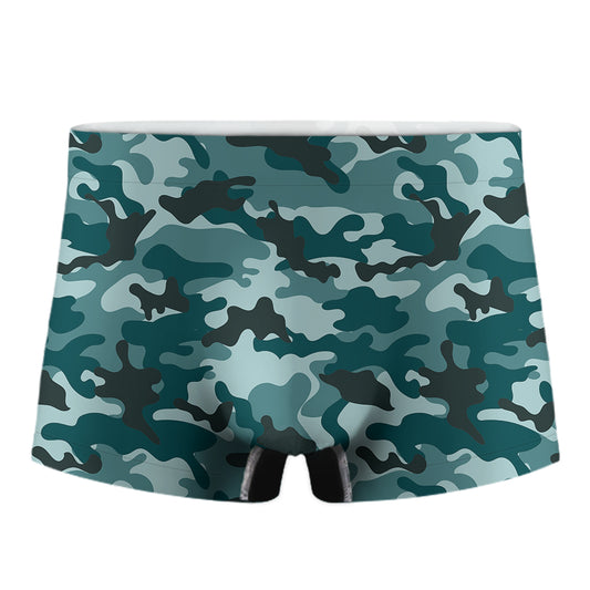 Forest Green Camouflage Print Men's Boxer Briefs