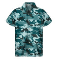 Forest Green Camouflage Print Men's Short Sleeve Shirt
