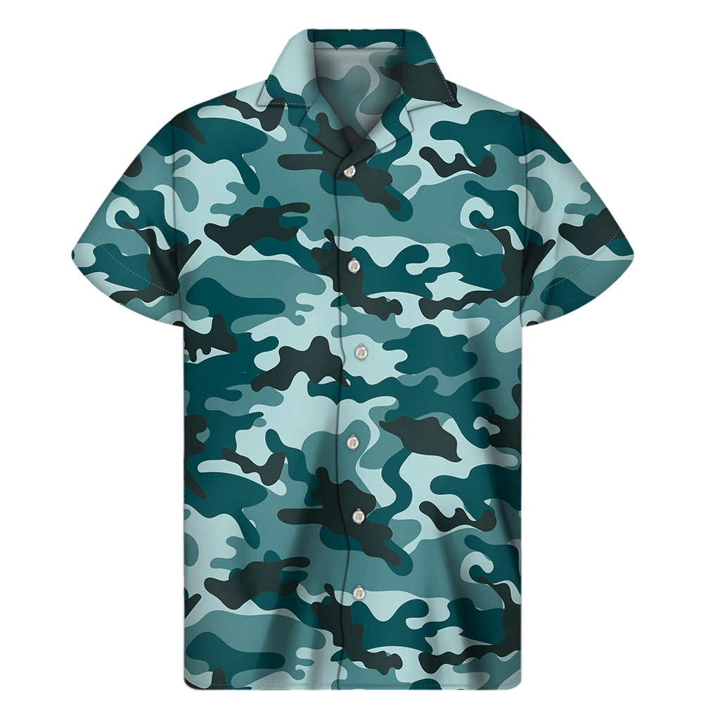 Forest Green Camouflage Print Men's Short Sleeve Shirt