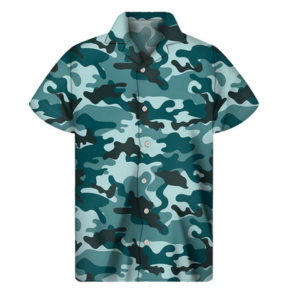 Forest Green Camouflage Print Men's Short Sleeve Shirt