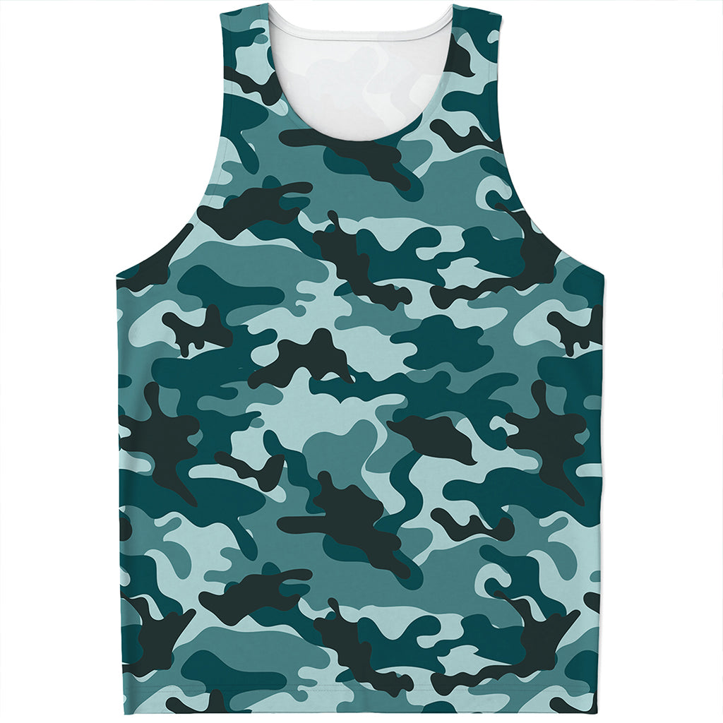 Forest Green Camouflage Print Men's Tank Top