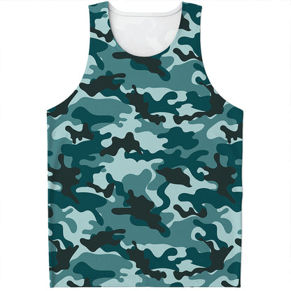 Forest Green Camouflage Print Men's Tank Top