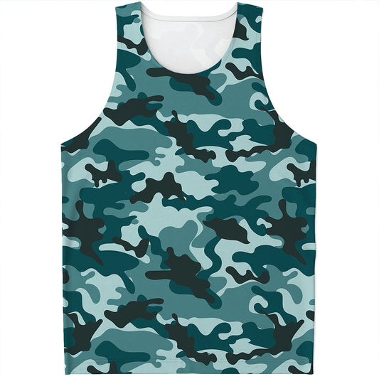 Forest Green Camouflage Print Men's Tank Top