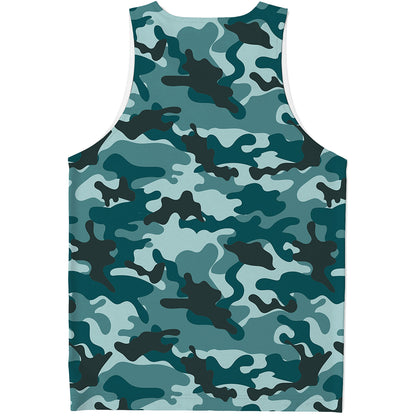 Forest Green Camouflage Print Men's Tank Top