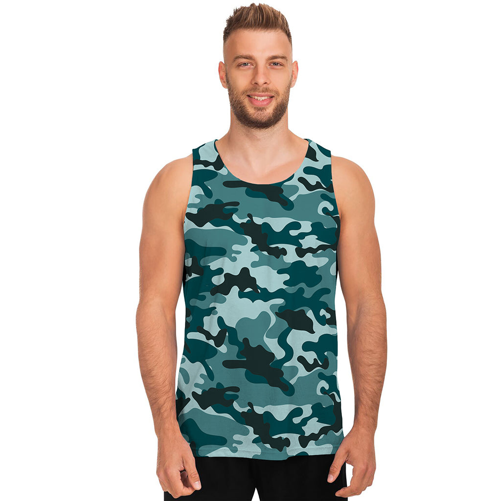 Forest Green Camouflage Print Men's Tank Top