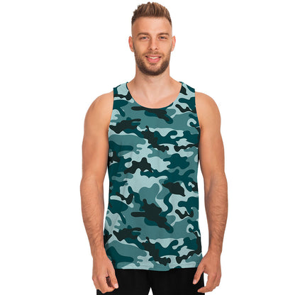 Forest Green Camouflage Print Men's Tank Top