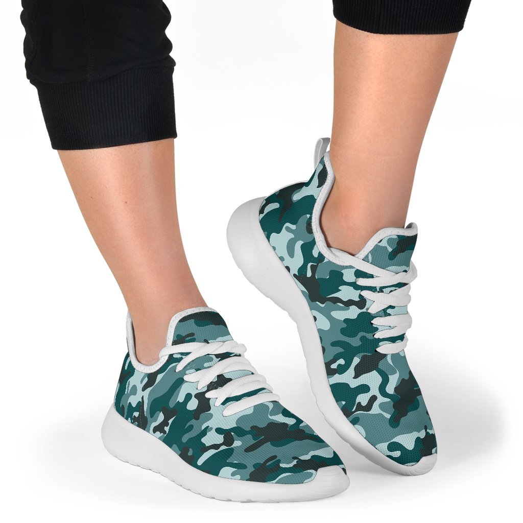 Forest Green Camouflage Print Mesh Knit Shoes GearFrost
