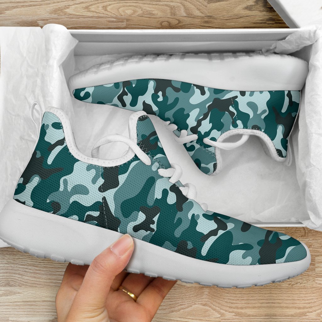 Forest Green Camouflage Print Mesh Knit Shoes GearFrost