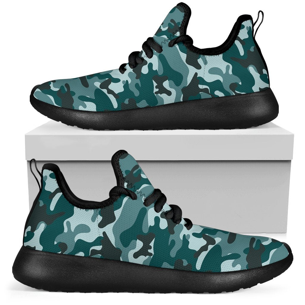 Forest Green Camouflage Print Mesh Knit Shoes GearFrost