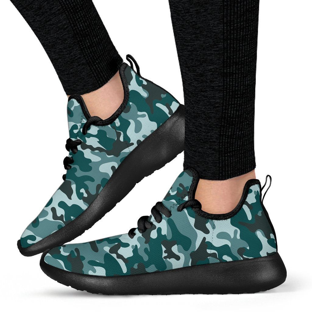 Forest Green Camouflage Print Mesh Knit Shoes GearFrost