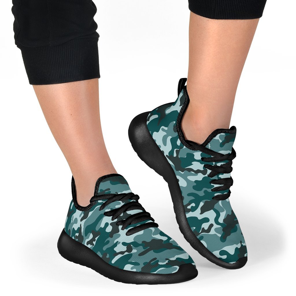 Forest Green Camouflage Print Mesh Knit Shoes GearFrost