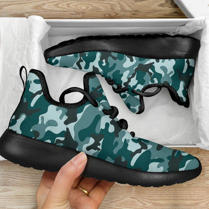 Forest Green Camouflage Print Mesh Knit Shoes GearFrost