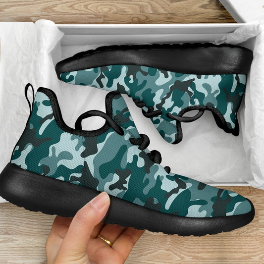 Forest Green Camouflage Print Mesh Knit Shoes GearFrost