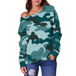 Forest Green Camouflage Print Off Shoulder Sweatshirt GearFrost