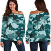 Forest Green Camouflage Print Off Shoulder Sweatshirt GearFrost