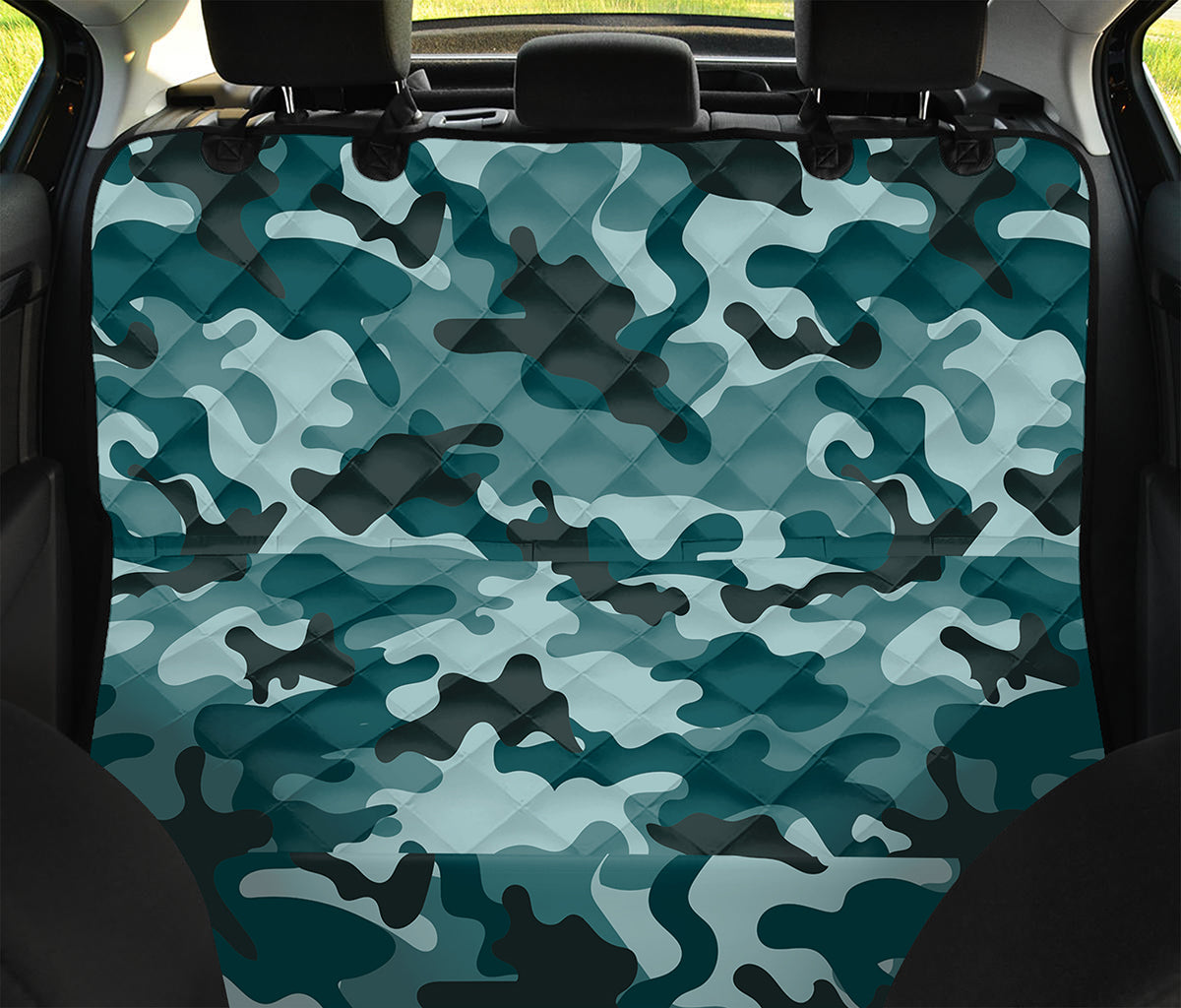 Forest Green Camouflage Print Pet Car Back Seat Cover