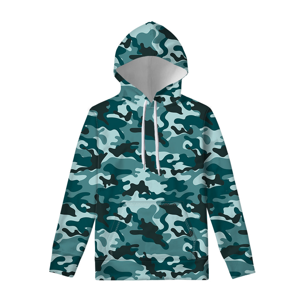 Forest Green Camouflage Print Pullover Hoodie