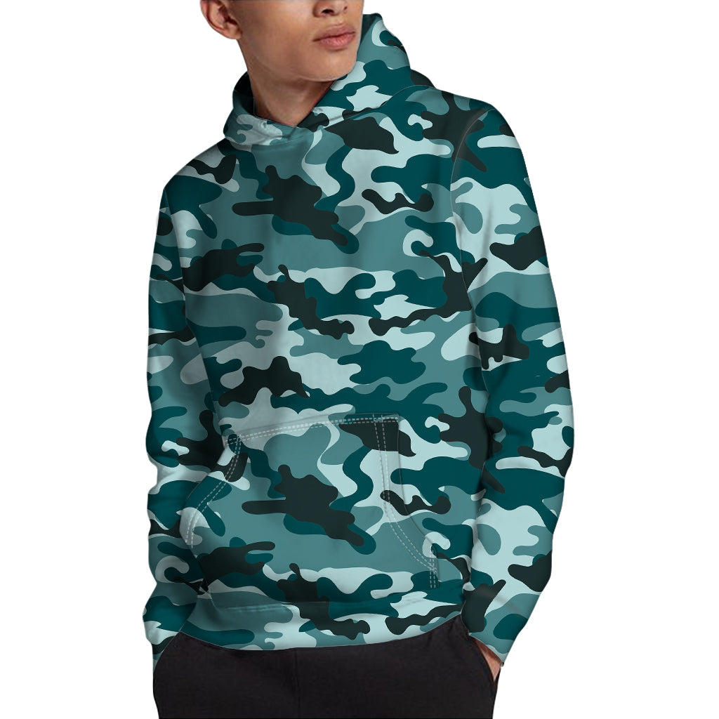 Forest Green Camouflage Print Pullover Hoodie