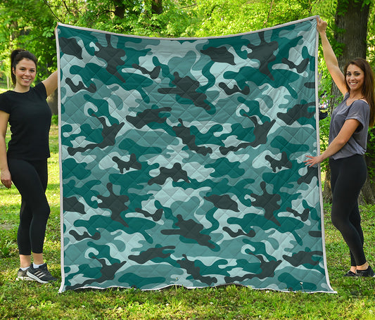 Forest Green Camouflage Print Quilt