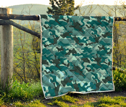 Forest Green Camouflage Print Quilt