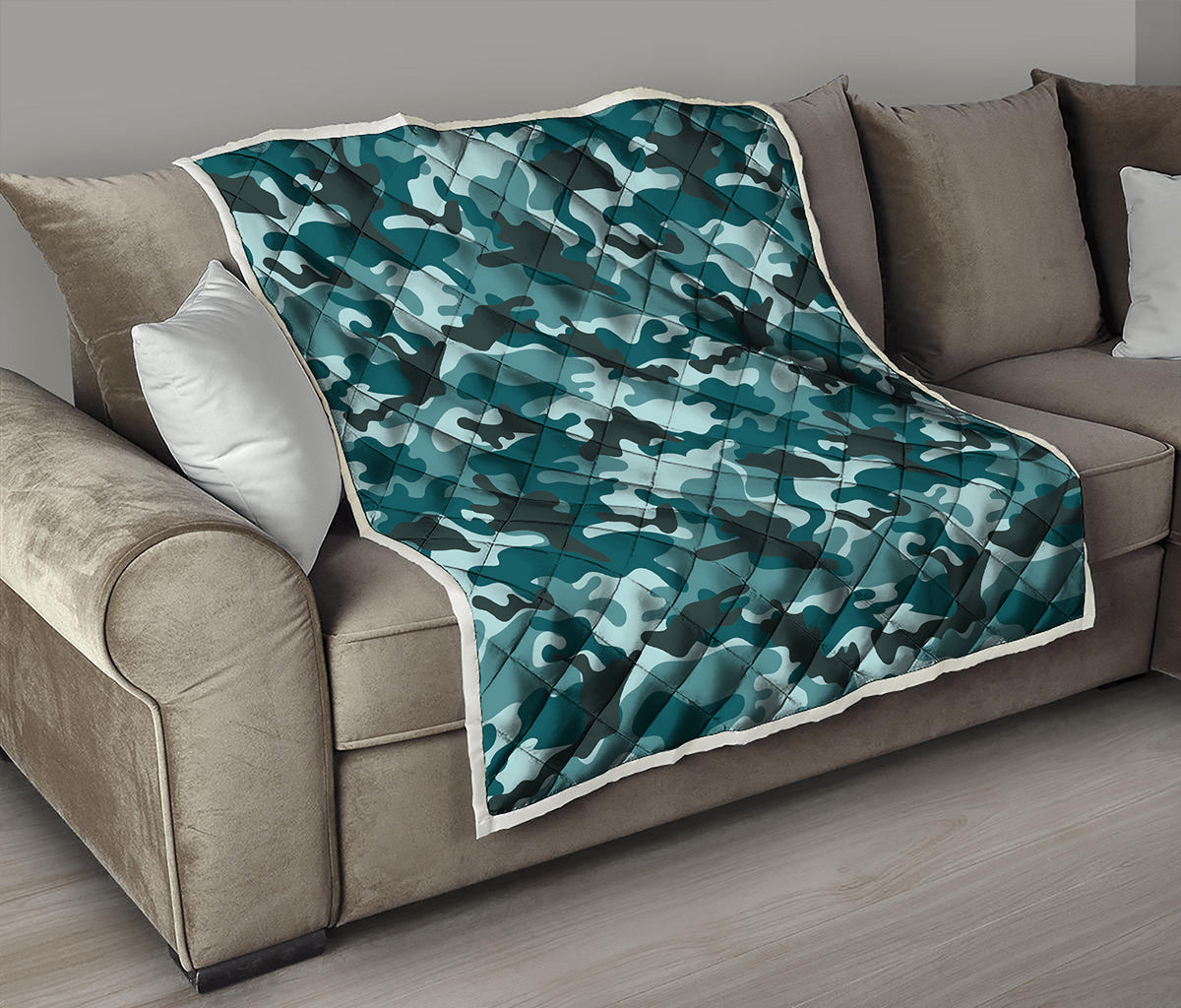 Forest Green Camouflage Print Quilt