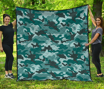 Forest Green Camouflage Print Quilt