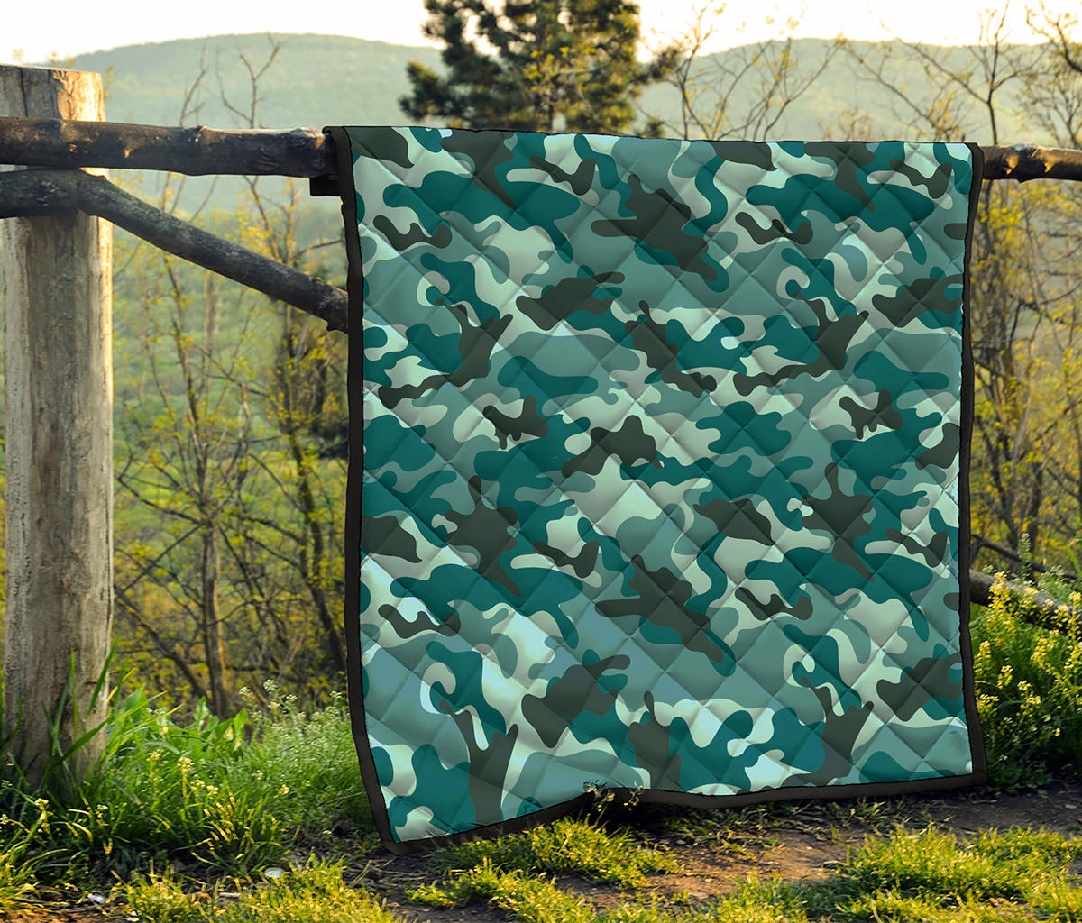 Forest Green Camouflage Print Quilt