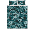 Forest Green Camouflage Print Quilt Bed Set