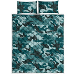 Forest Green Camouflage Print Quilt Bed Set